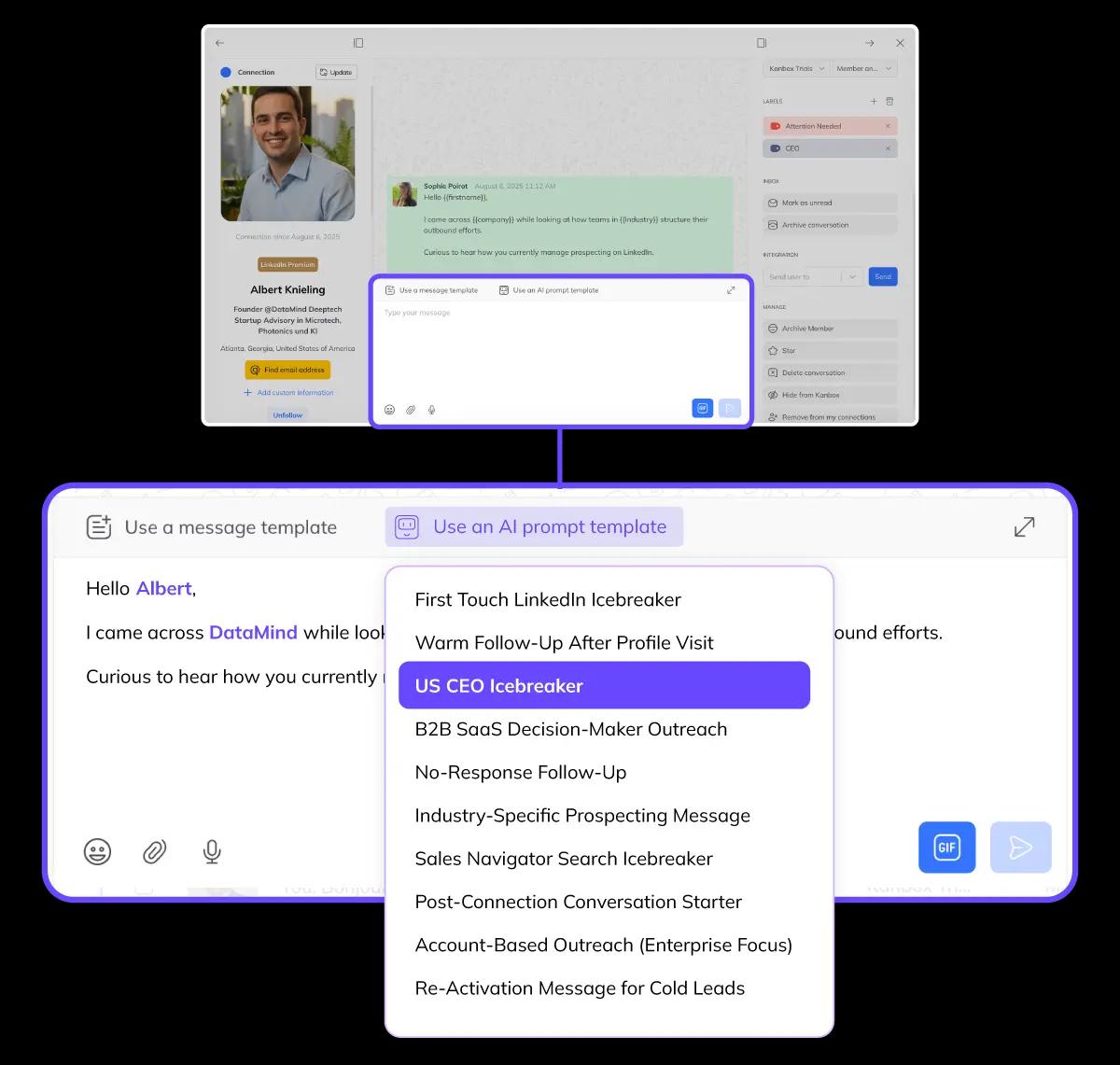 Insert Template in LinkedIn Inbox