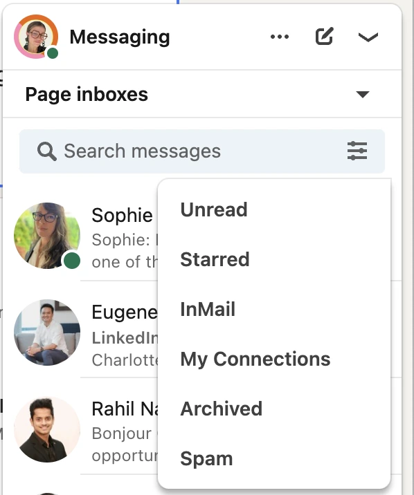 Filter your LinkedIn inbox messages