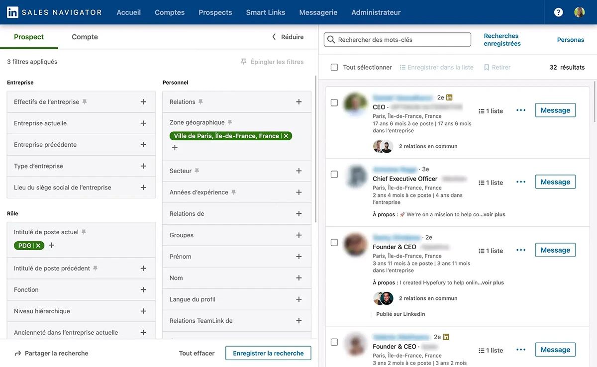 Utilisez LinkedIn Sales Navigator pour votre prospection