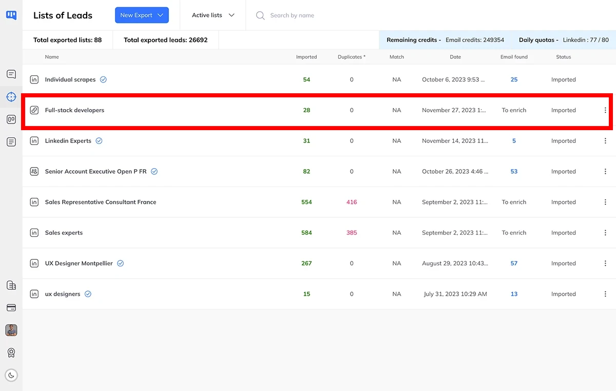 Locate exported candidates on Kanbox