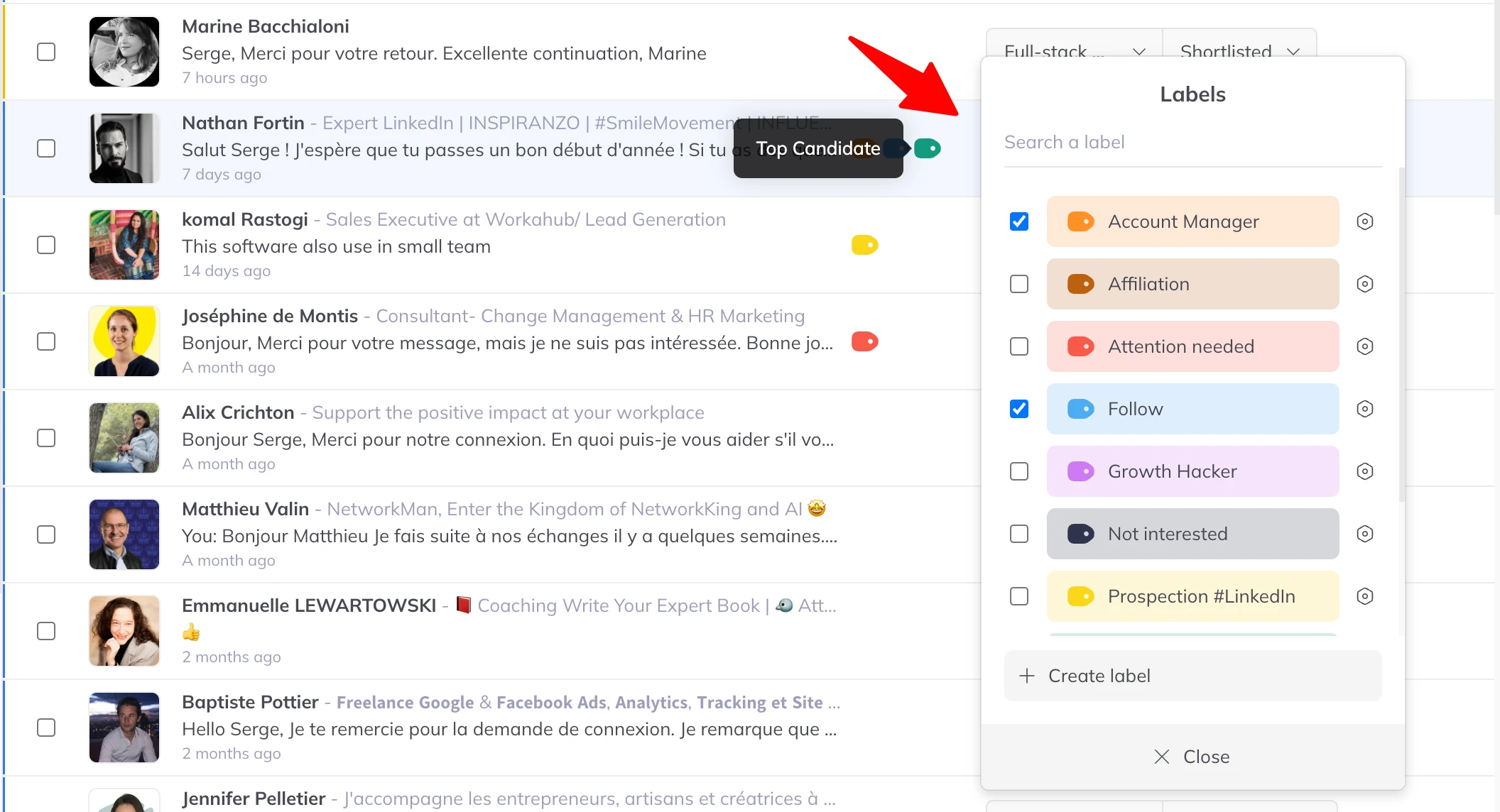 Streamlining candidate management with labels