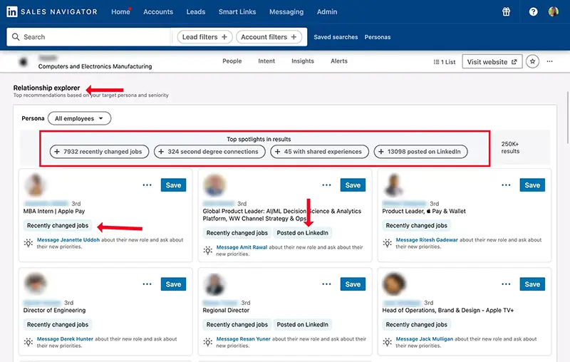 Sales Navigator, les dernières alertes de comptes