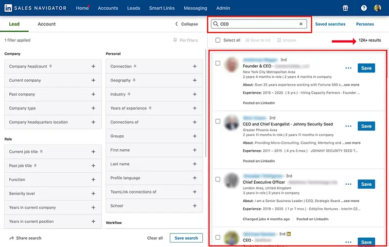 Sales Navigator keyword search