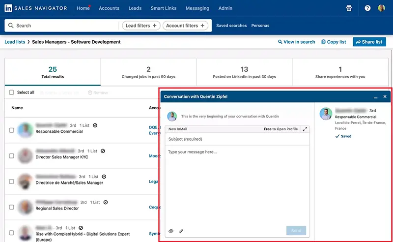Sales Navigator, envoyer un InMail à un lead