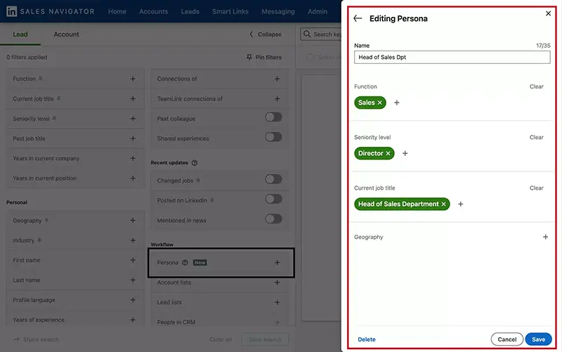 Sales Navigator Persona creation