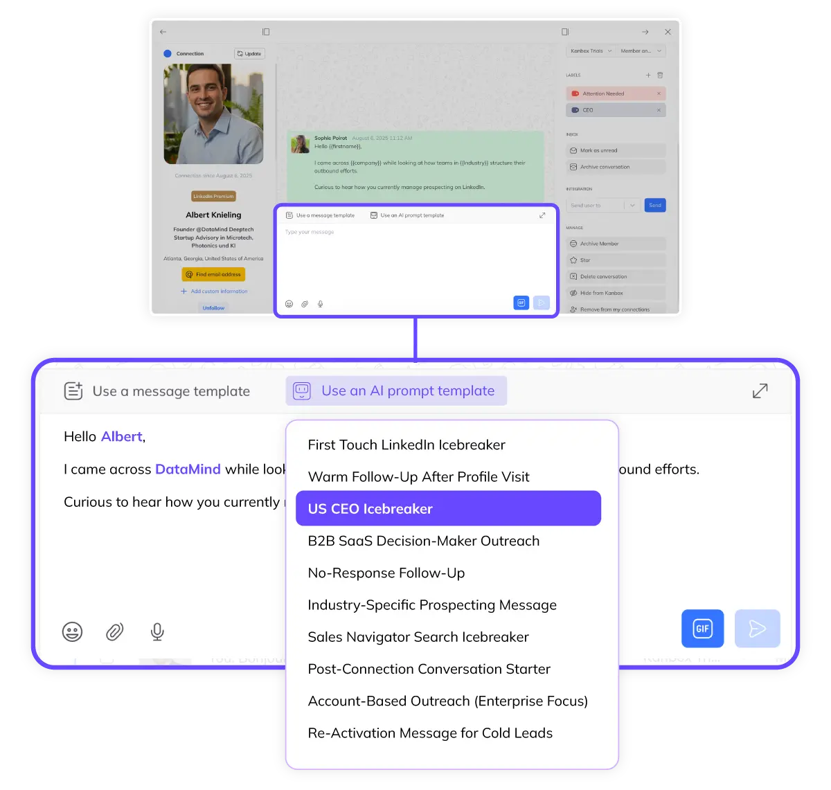 Insert Template in LinkedIn Inbox