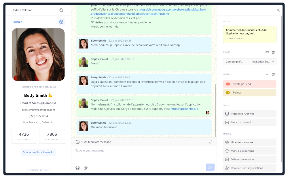 Kanbox Fullscreen Chat to manage candidates