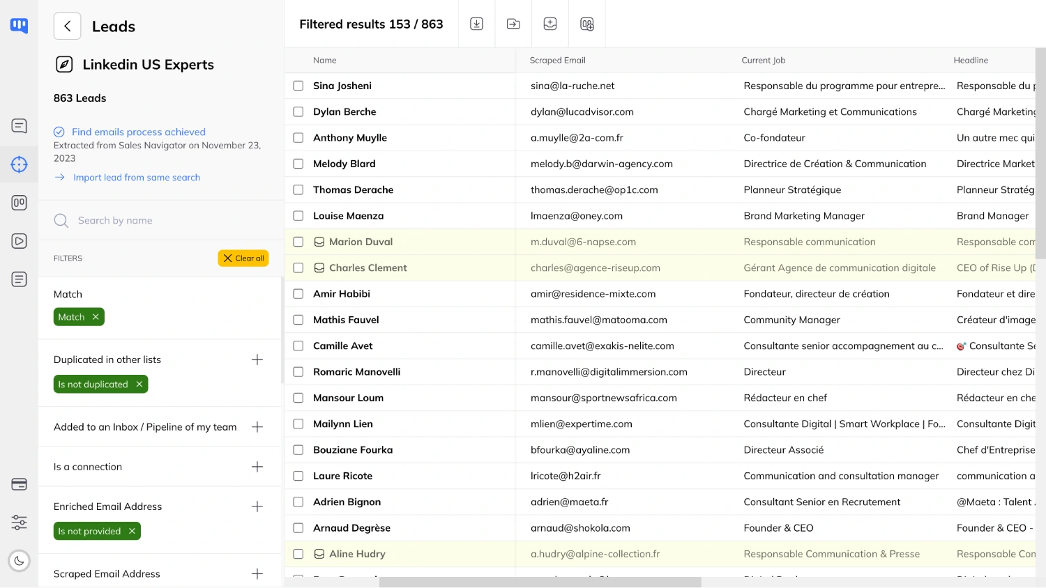 Gestionnaire de prospects Linkedin avec de filtres avancés