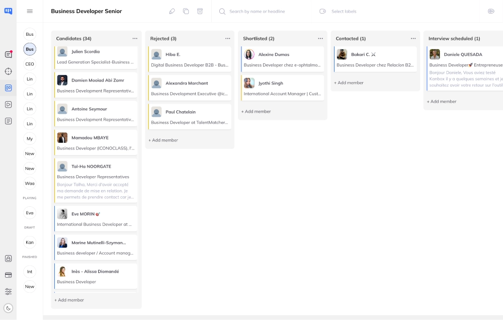 Personalised Kanban for every step of recruitment